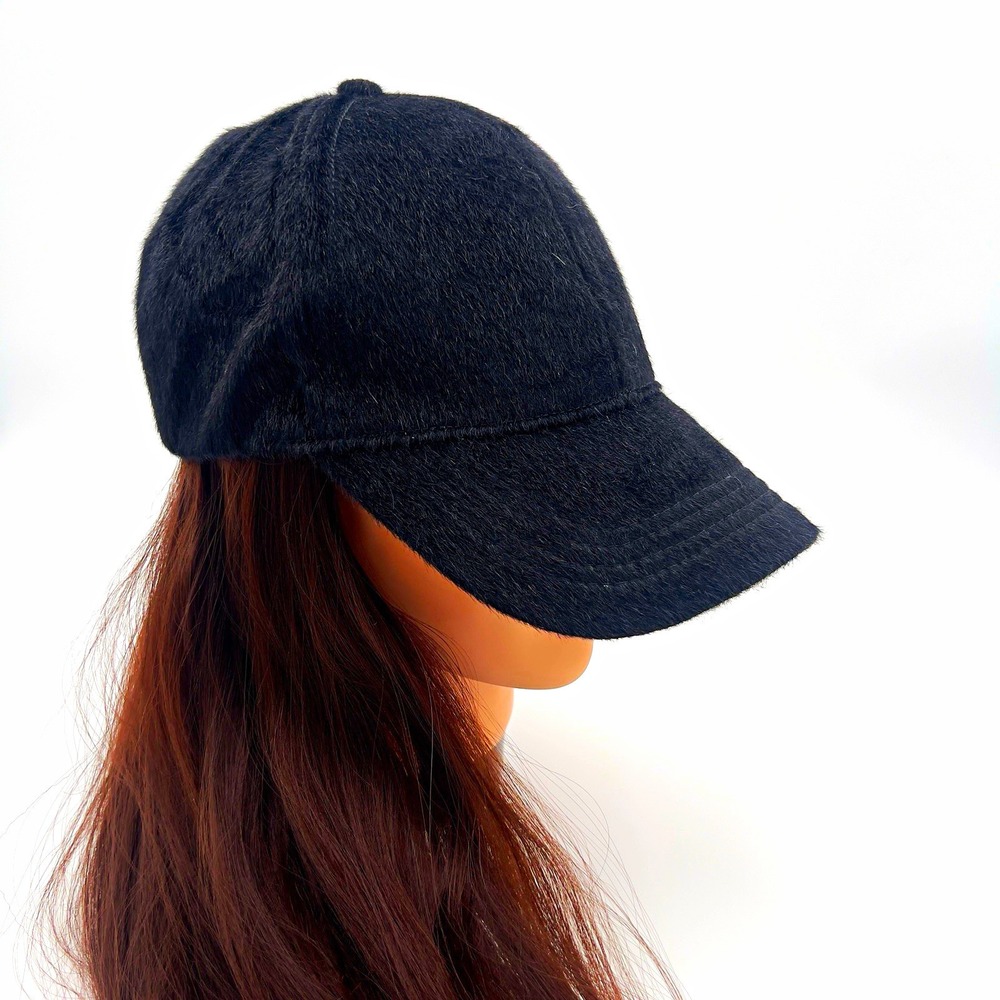 Vince Camuto Women's Black Faux Fur Baseball Cap Adjustable Buckle Solid